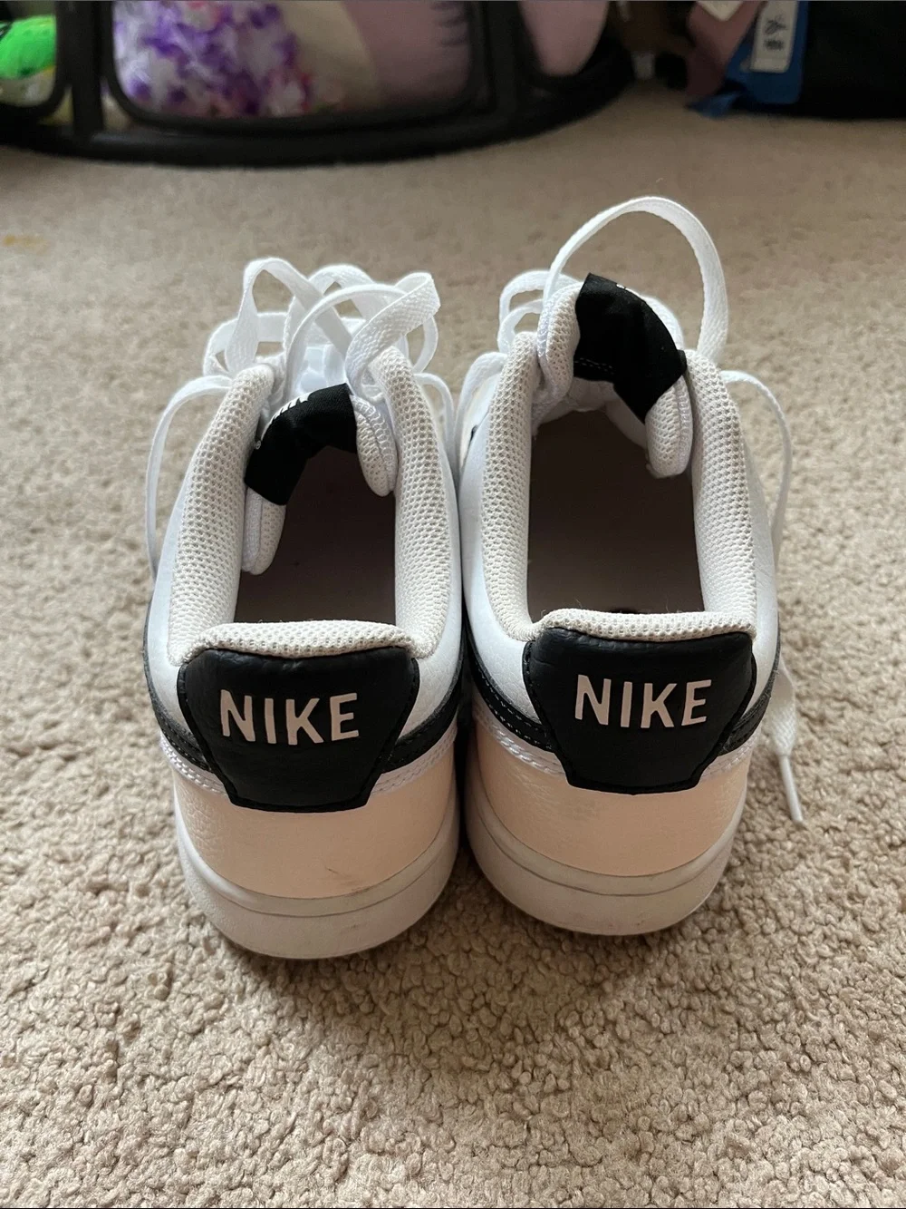 Nike Women’s Court Vision White Low-Top Sneakers with Black Swoosh